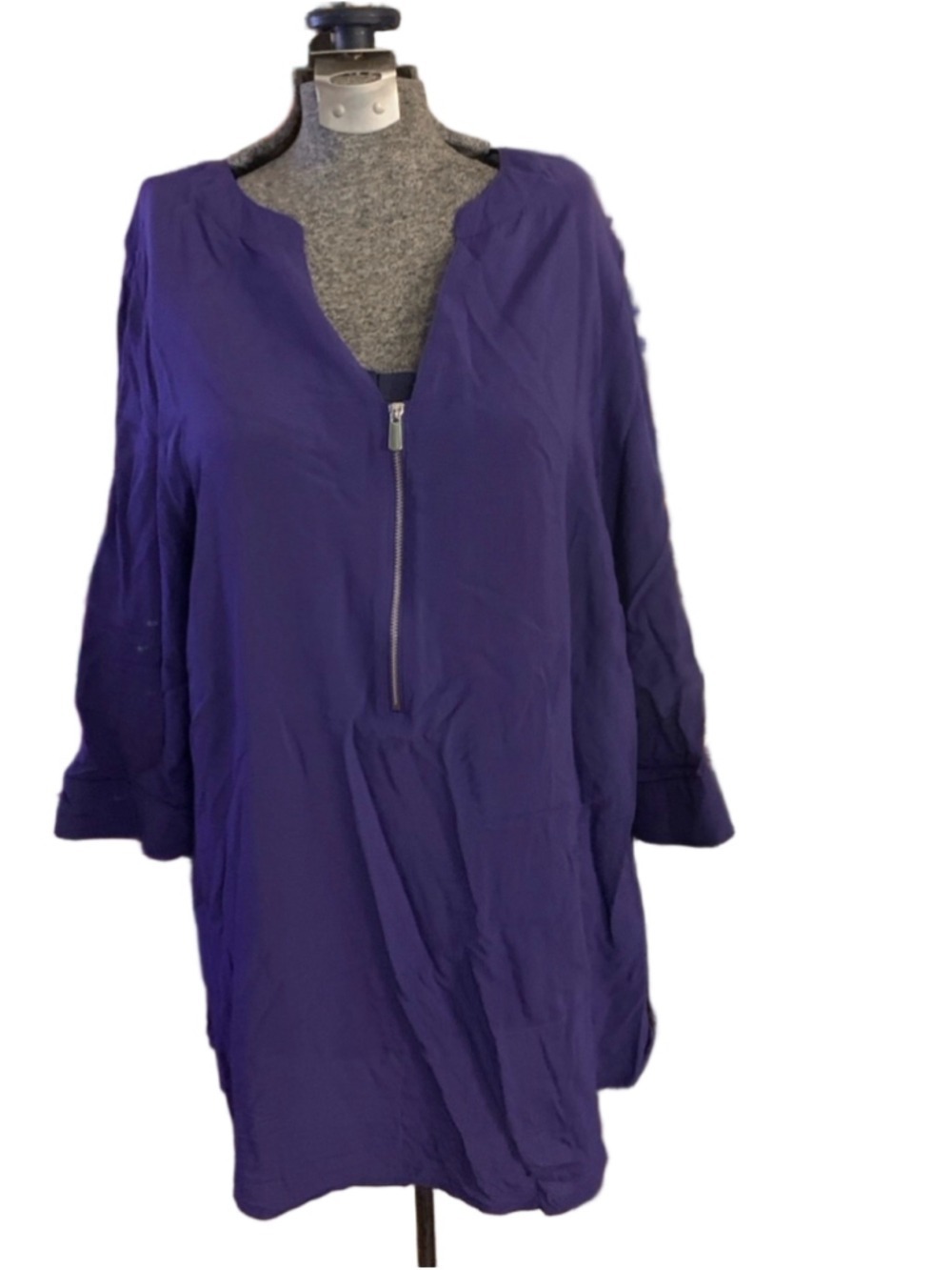 Penningtons Purple Blouse V-Neck Zip Top 0X